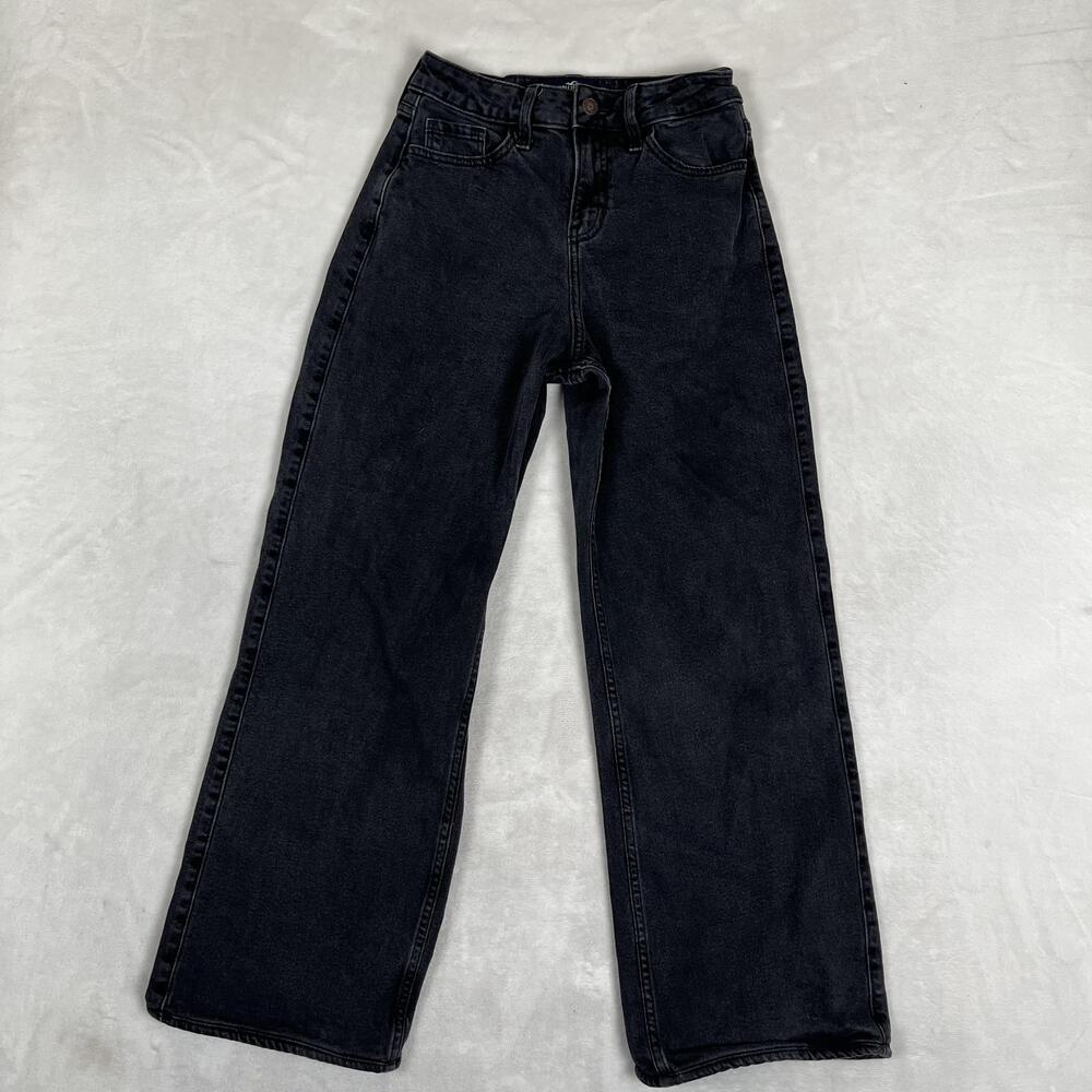 Hollister High-Rise Vintage Baggy Wide Leg Jeans Juniors 1 R W25 L31 Black Denim